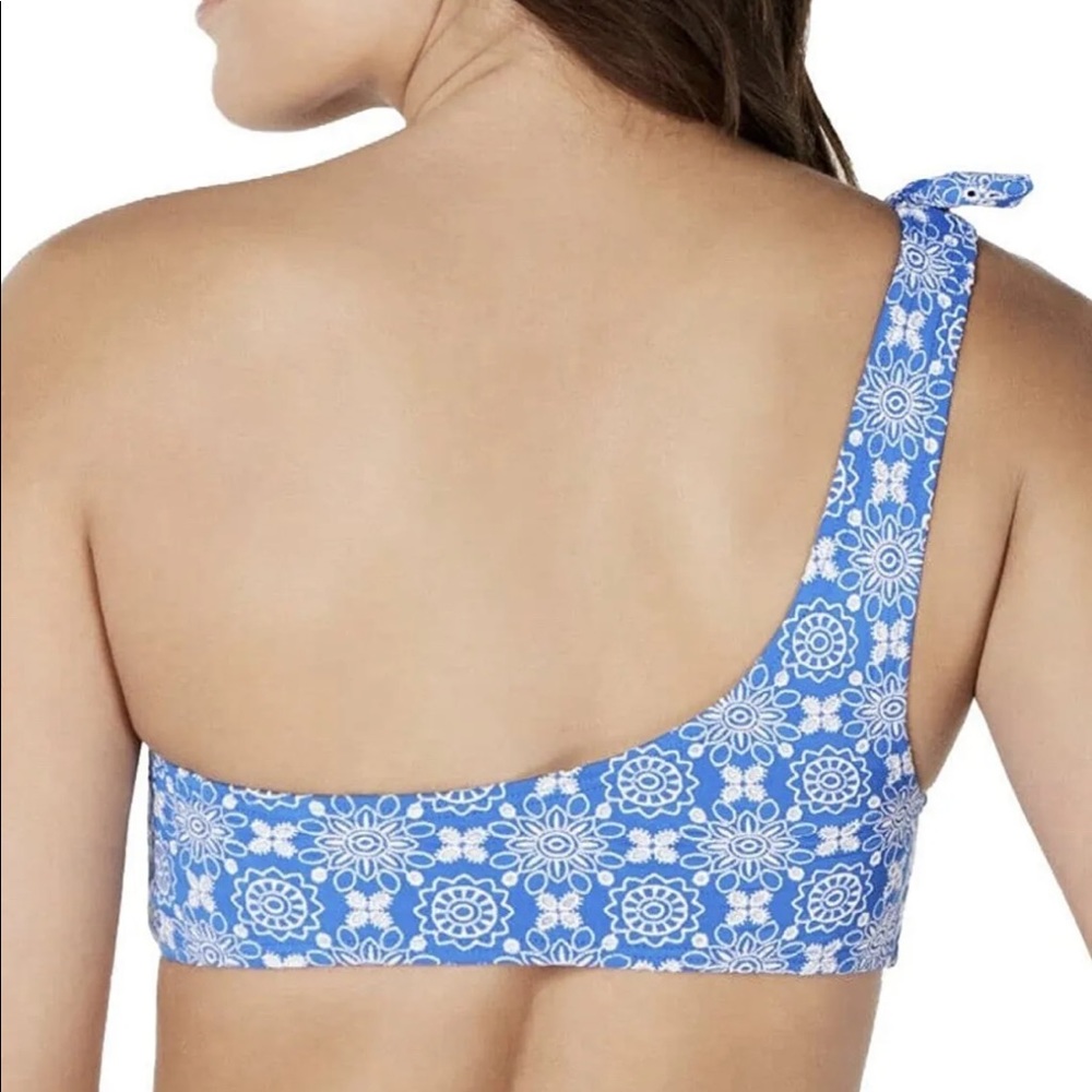 Michael Michael Kors Women's Printed One-Shoulder Bikini Top Blue Size Large - Picture 2 of 6